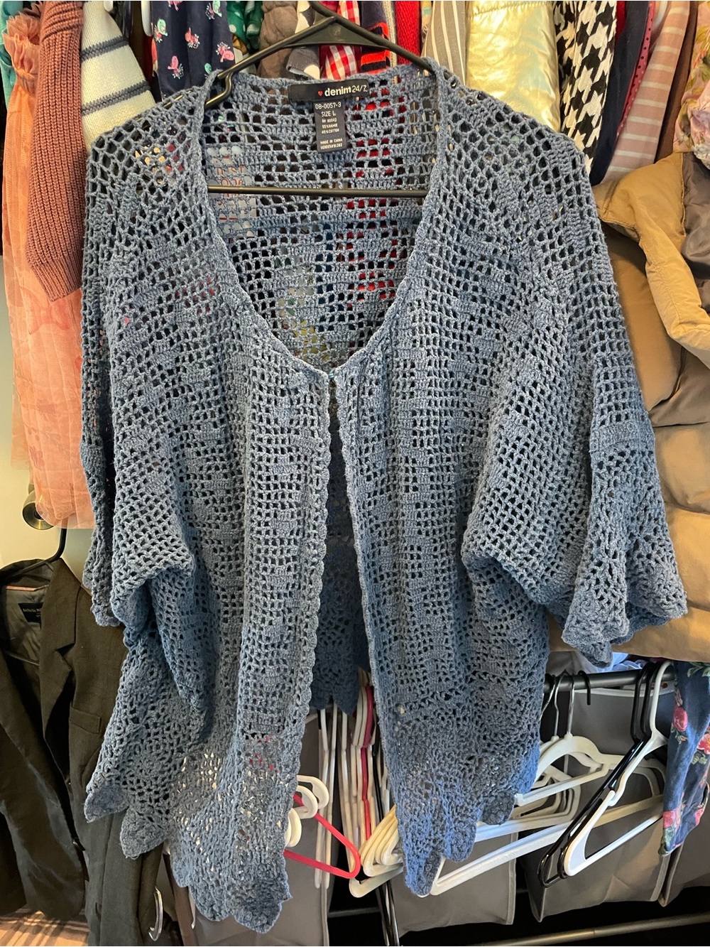 Denim24/7 Blue Open-Knit Crochet Sweater Cardigan